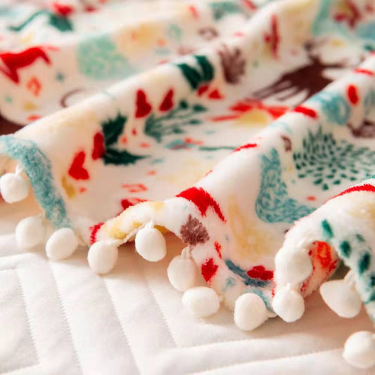 Christmas Deer/snowman Print Fleece Throw Blankets