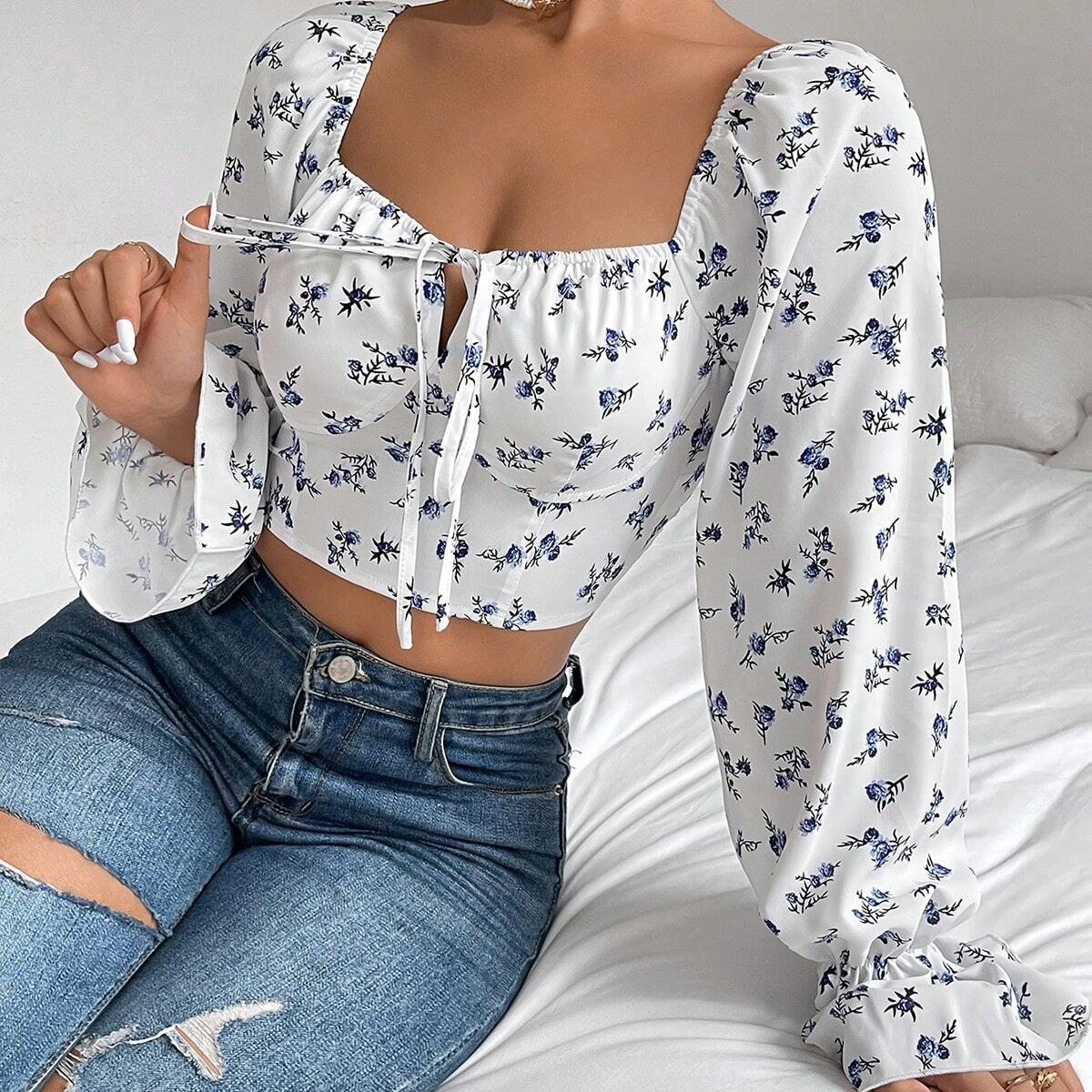 Sexy Square Neckline Short Top Shirts for Women