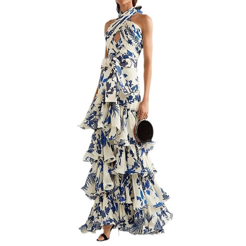 Designed Elegant Summer Halter Cake Style Long Dresses