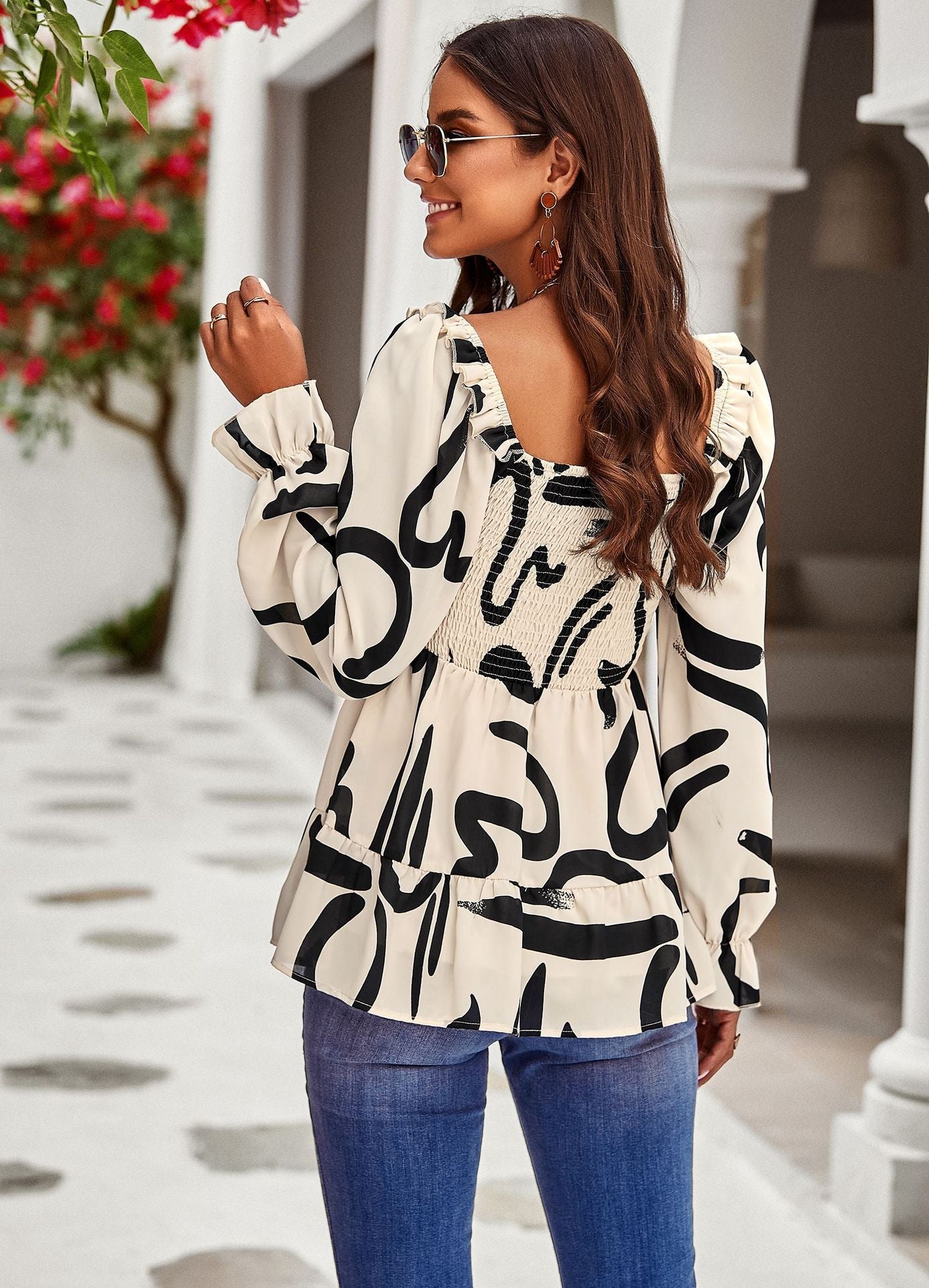 Casual Floral Print Long Sleeves Blouses
