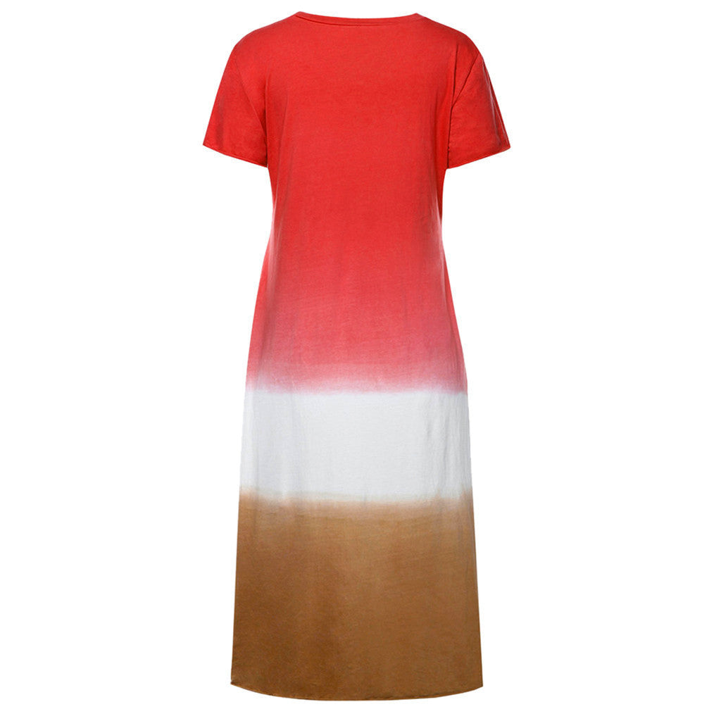 Casual Contrast Design Summer Short Sleeves Dresses
