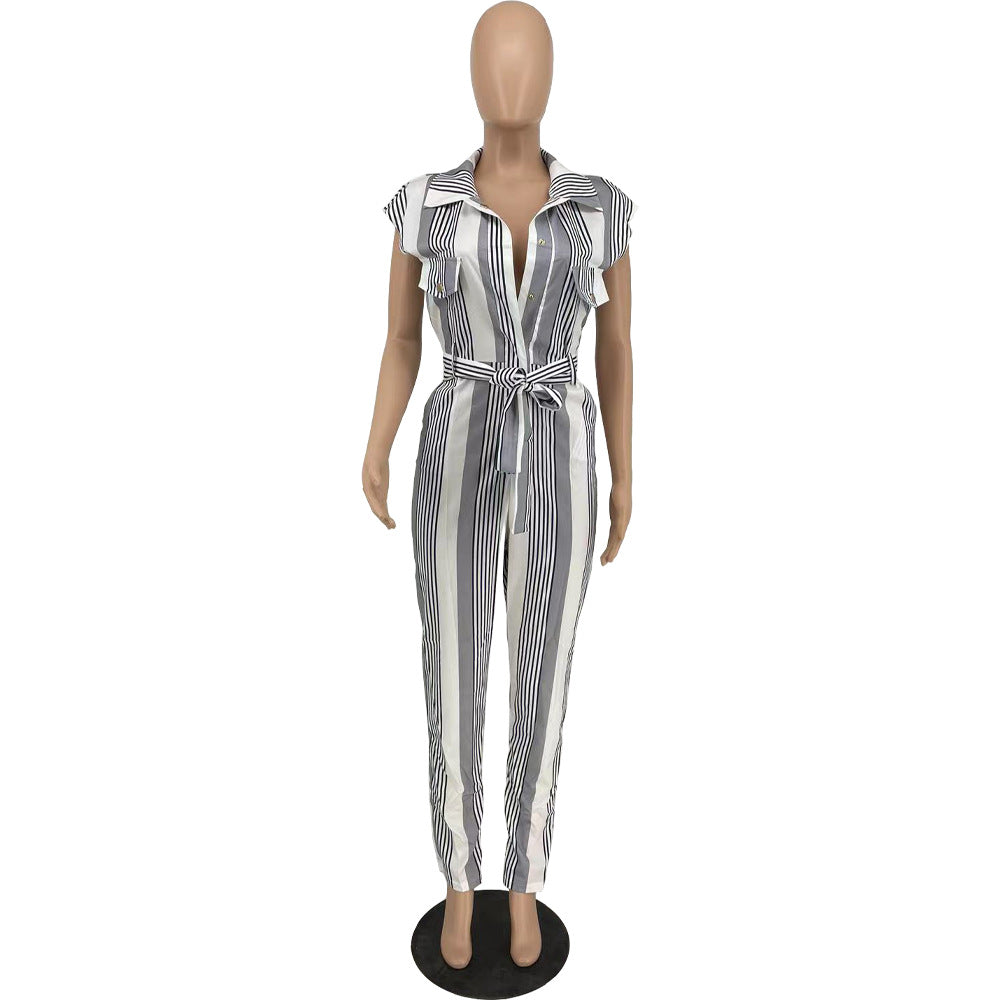 Casual Striped Women Jumpsuits with Belt