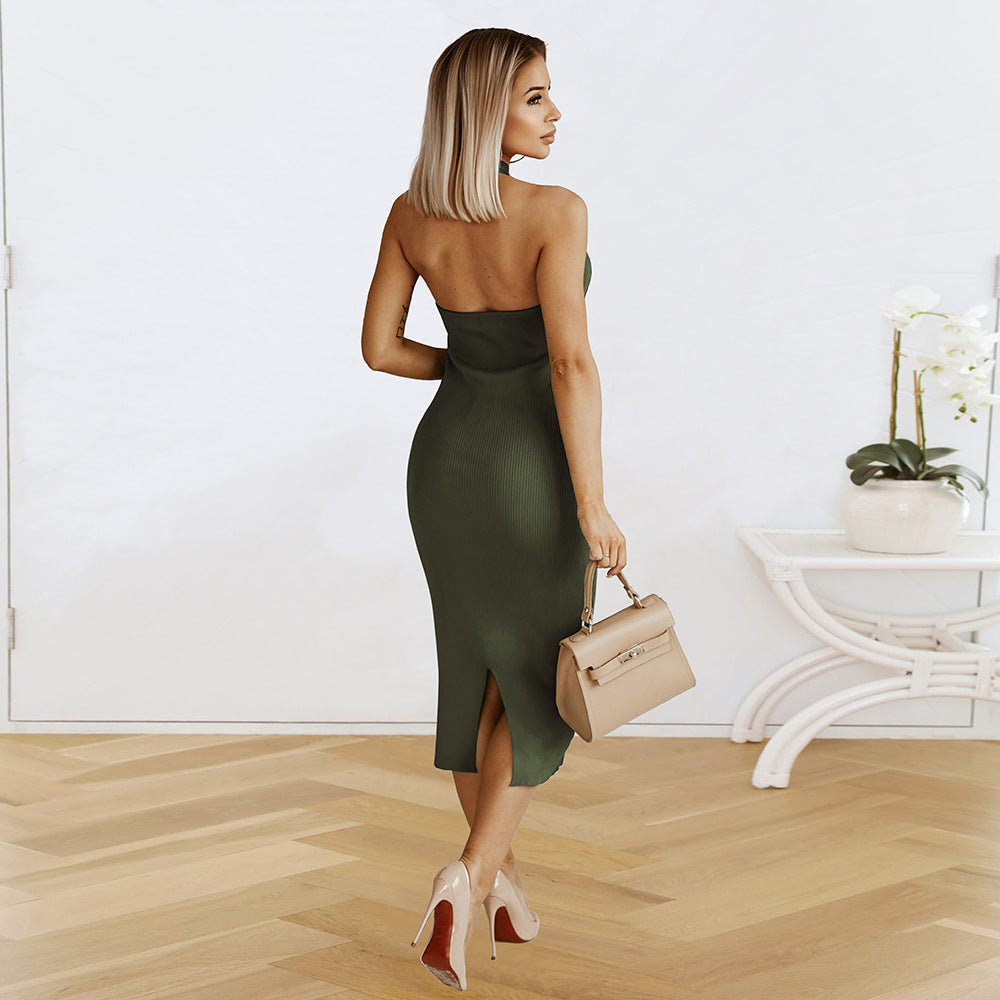 Sexy Halter Backless Knitted Midi Dresses