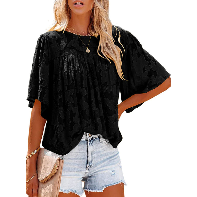 Casual Trumpet Sleeves Summer Lace Blouses