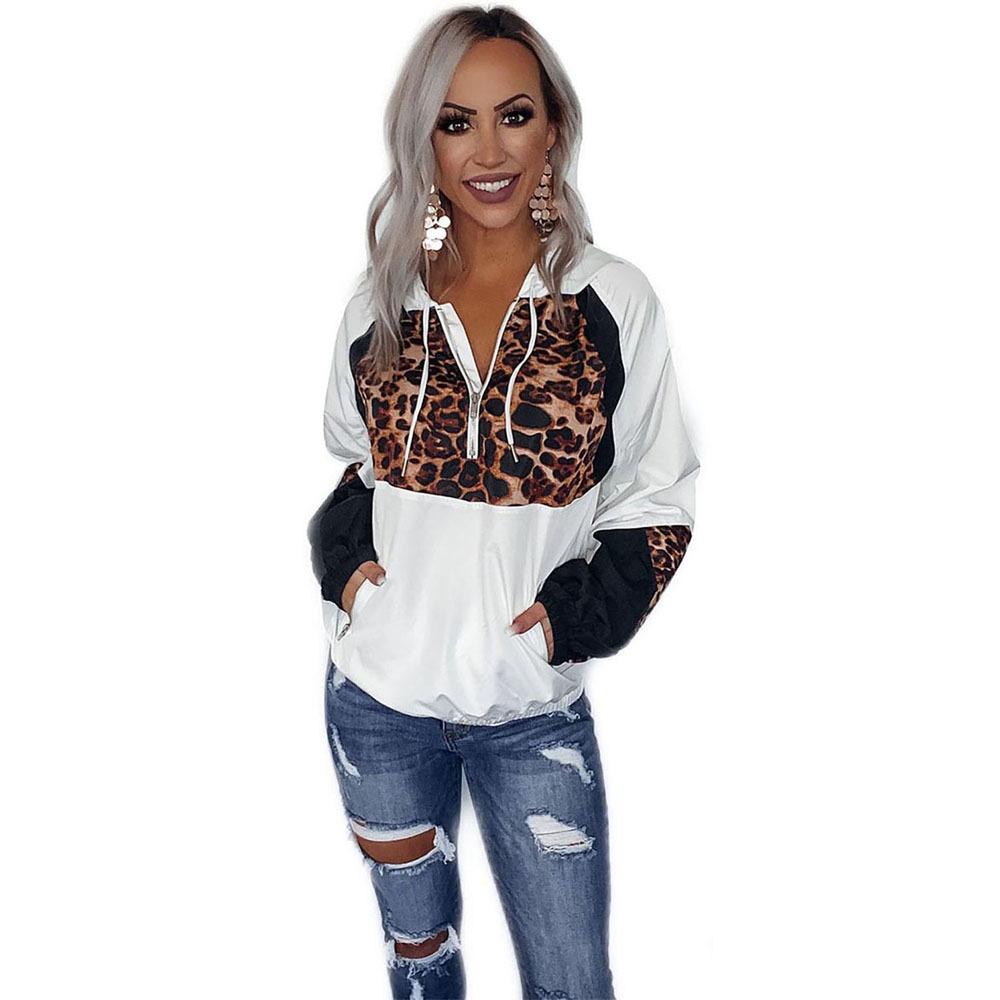 Casual Women Leopard Loose Hoody Tops-White-S-Free Shipping at meselling99