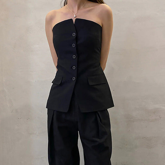 Fashion Designed Black Sleeveless Vest with Button