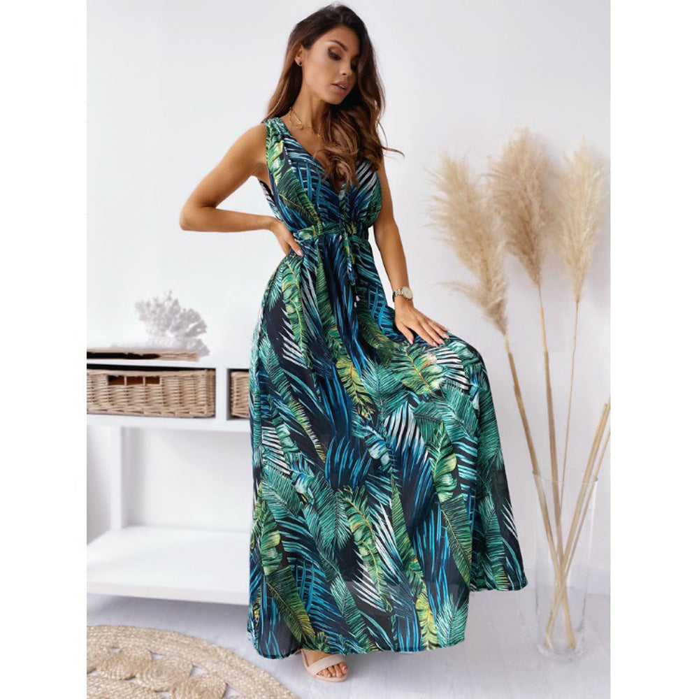 Casual Summer Floral Print Backless Vacation Dresses