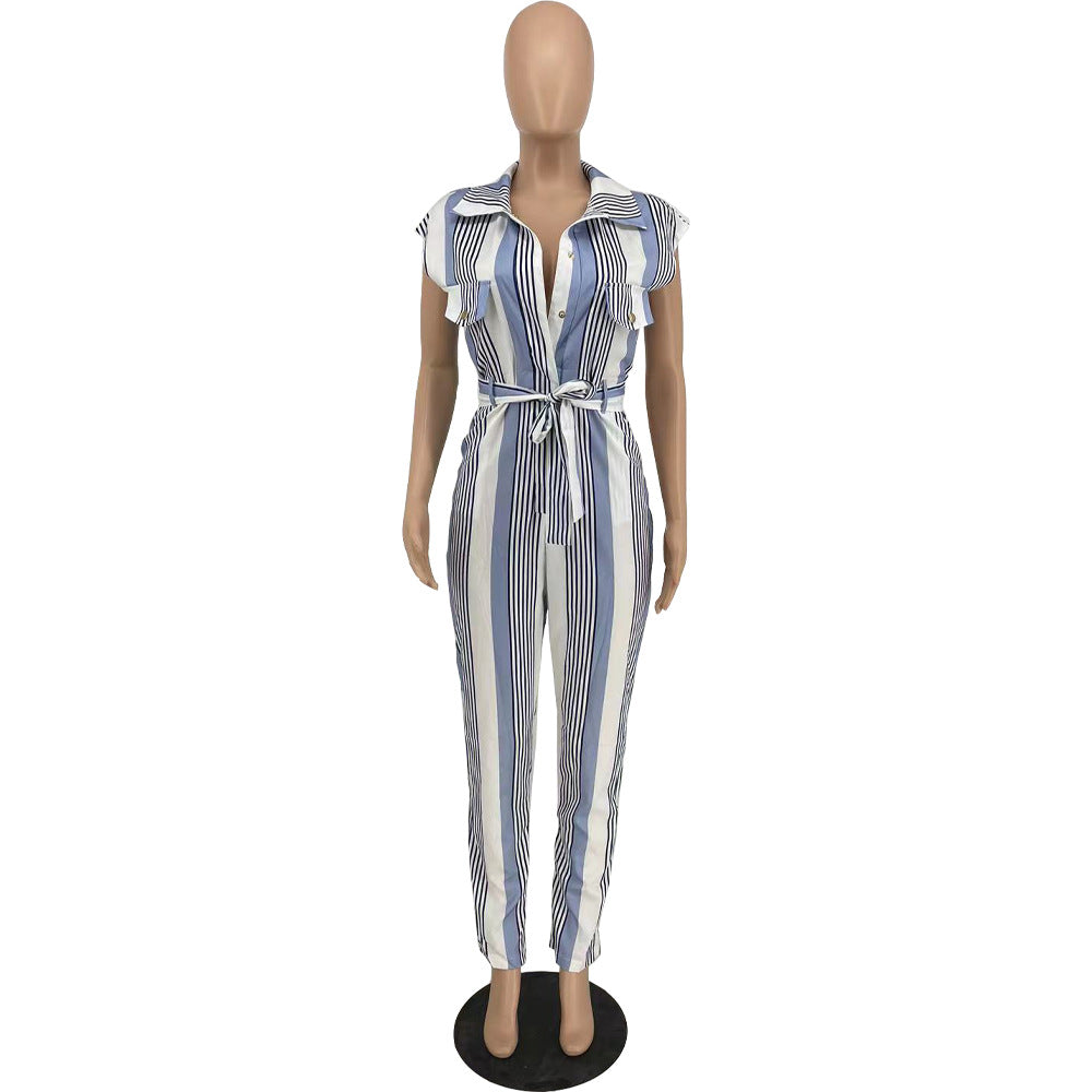 Casual Striped Women Jumpsuits with Belt