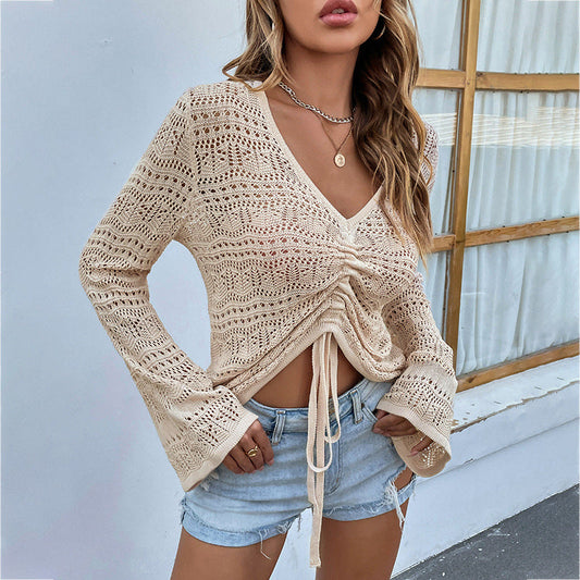 Sexy Knitted Drawstring Summer Women Sweaters