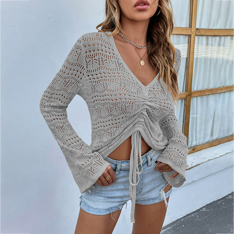 Sexy Knitted Drawstring Summer Women Sweaters