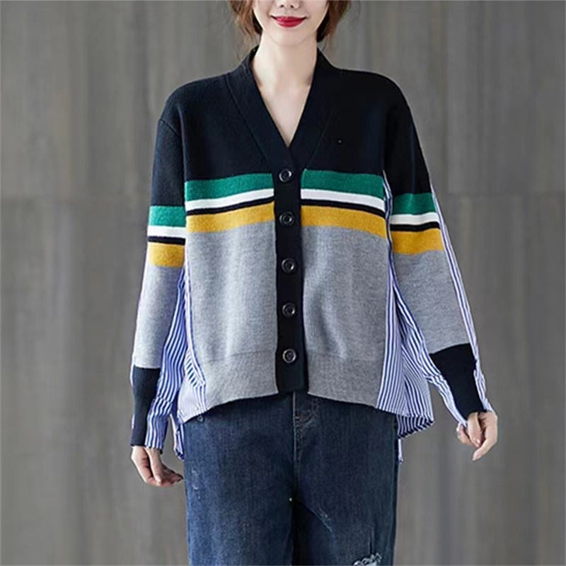Vintage Long Sleeves Striped Knitting Women Cardigan Sweaters