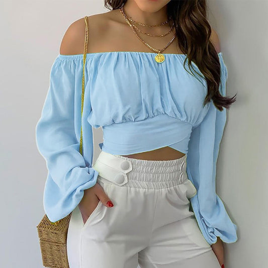 Sexy Off The Shoulder Midriff Baring Summer Short Tops