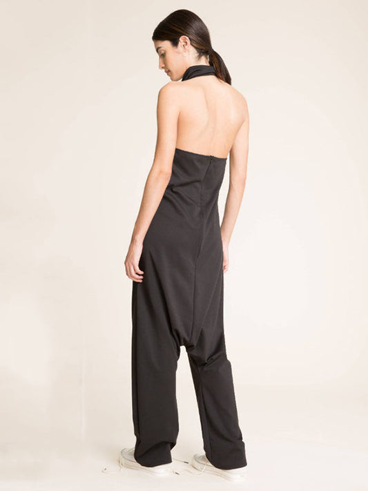 Sexy Sleeveless Halter Black Casual Jumpsuits