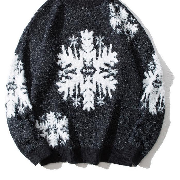 Christmas Snowflake High Neck Knitting Women Sweaters-Black-One Size-Free Shipping at meselling99