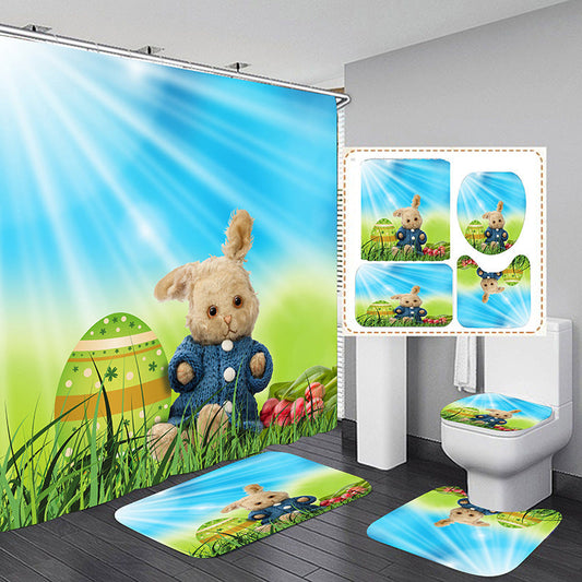 3D Green Landscape Shower Curtain Set Bathroom Rug Bath Mat Non-Slip Toilet Lid Cover-Shower Curtains-A-Shower Curtain+3Pcs Mat-Free Shipping at meselling99