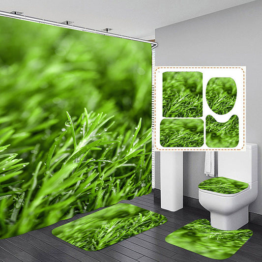 Spring Green Bud Shower Curtain Set Bathroom Rug Bath Mat Non-Slip Toilet Lid Cover-Shower Curtains-A-Shower Curtain+3Pcs Mat-Free Shipping at meselling99