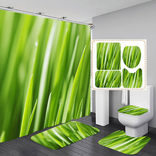 Spring Green Bud Shower Curtain Set Bathroom Rug Bath Mat Non-Slip Toilet Lid Cover-Shower Curtains-B-Shower Curtain+3Pcs Mat-Free Shipping at meselling99