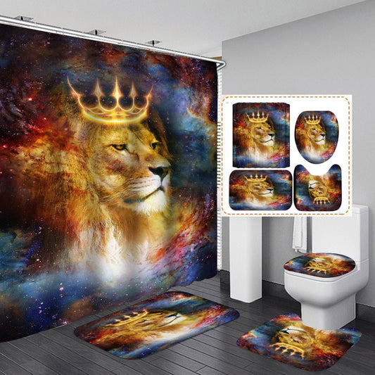 3D Lion Design Shower Curtain Bathroom SetsNon-Slip Toilet Lid Cover-Shower Curtain-180×180cm Shower Curtain Only-2-Free Shipping at meselling99
