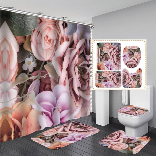 3D Flowers Print Shower Curtain Set Bath with Rugs-180×180cm Shower Curtain Only-B-Free Shipping at meselling99