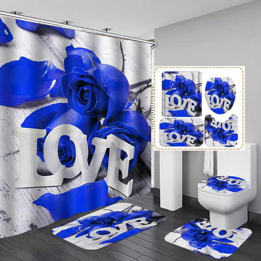 "Love" 3D Rose Design Shower Curtain Bathroom SetsNon-Slip Toilet Lid Cover-Shower Curtain-180×180cm Shower Curtain Only-2-Free Shipping at meselling99
