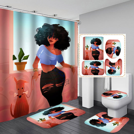 Beautiful Girl Design Shower Curtain Bathroom SetsNon-Slip Toilet Lid Cover-Shower Curtain-180×180cm Shower Curtain Only-2-Free Shipping at meselling99