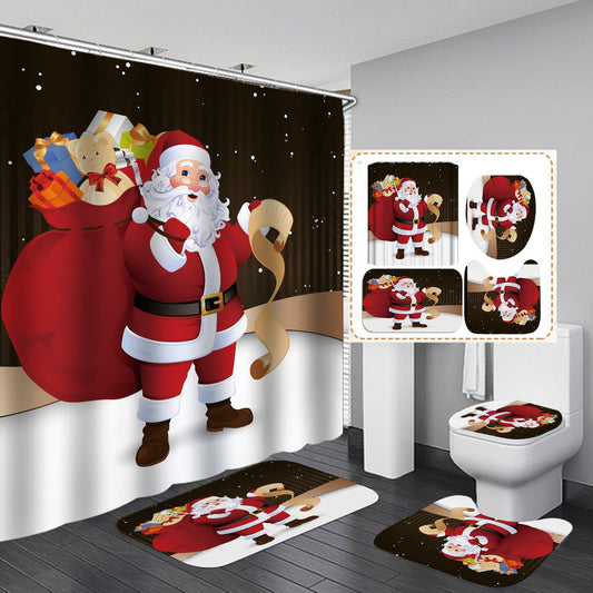 Happy Merry Christmas Shower Curtain Bathroom Sets Non-Slip Toilet Lid Cover-Shower Curtain-180×180cm Shower Curtain Only-2-Free Shipping at meselling99