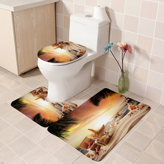 3D Sunset Starfish Print Shower Curtain Bathroom Rug Set Bath Mat Non-Slip Toilet Lid Cover-Shower Curtains-Free Shipping at meselling99