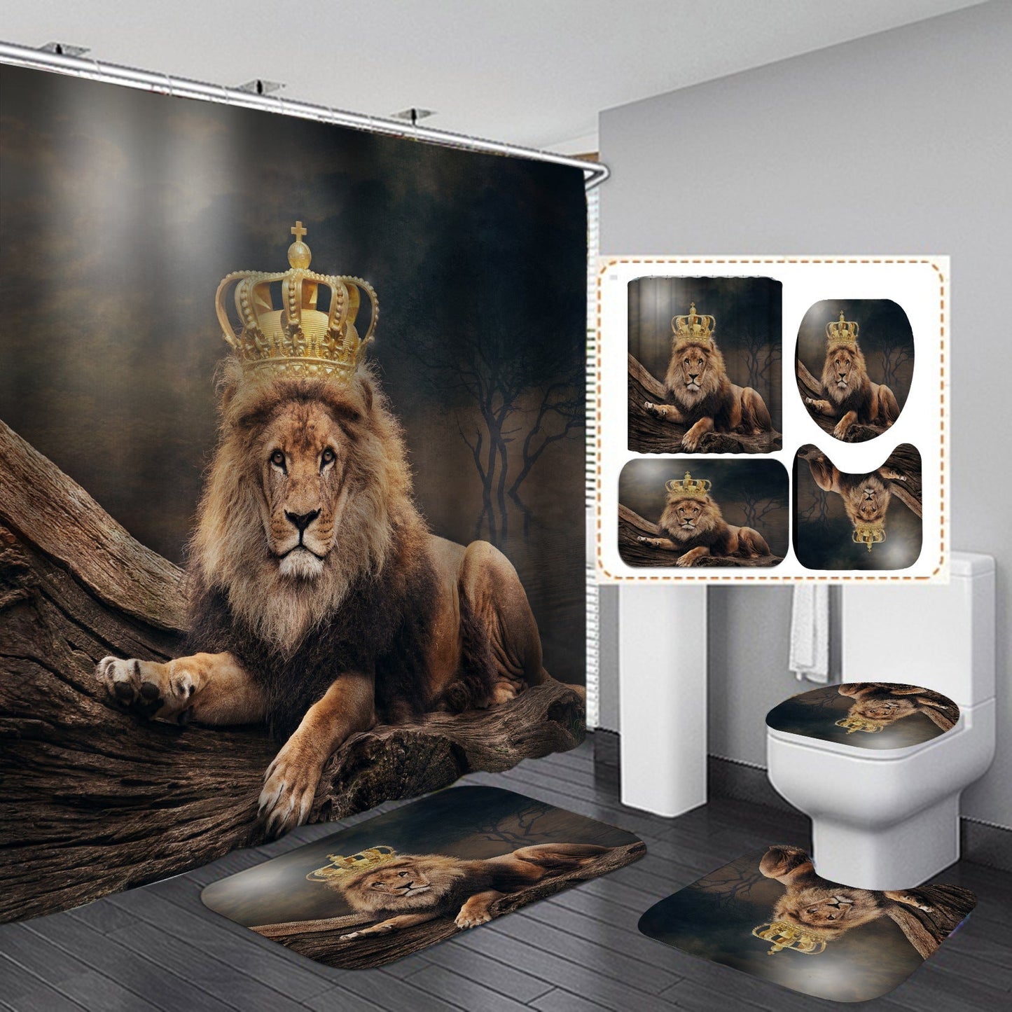 3D Lion Design Shower Curtain Bathroom SetsNon-Slip Toilet Lid Cover-Shower Curtain-180×180cm Shower Curtain Only-3-Free Shipping at meselling99