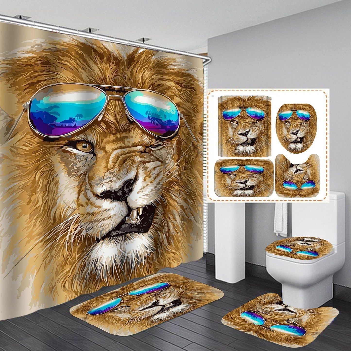 3D Lion Design Shower Curtain Bathroom SetsNon-Slip Toilet Lid Cover-Shower Curtain-180×180cm Shower Curtain Only-4-Free Shipping at meselling99