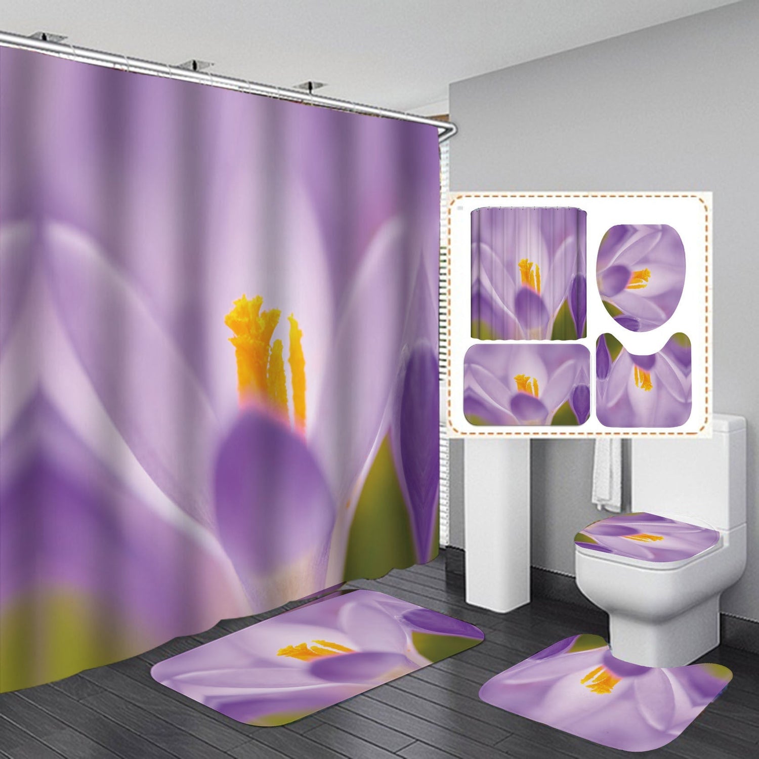 3D Flowers Print Shower Curtain Set Bath with Rugs-180×180cm Shower Curtain Only-E-Free Shipping at meselling99