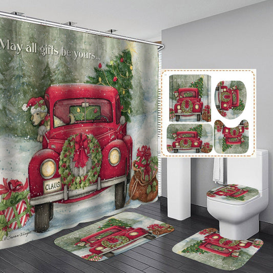 Merry Christmas Santa Claus Shower Curtain Bathroom SetsNon-Slip Toilet Lid Cover-Shower Curtain-180×180cm Shower Curtain Only-2-Free Shipping at meselling99