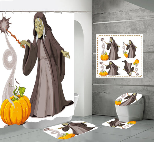 Happy Halloween Witch Shower Curtain Bathroom Rug Set Bath Mat Non-Slip Toilet Lid Cover-Shower Curtain-Free Shipping at meselling99