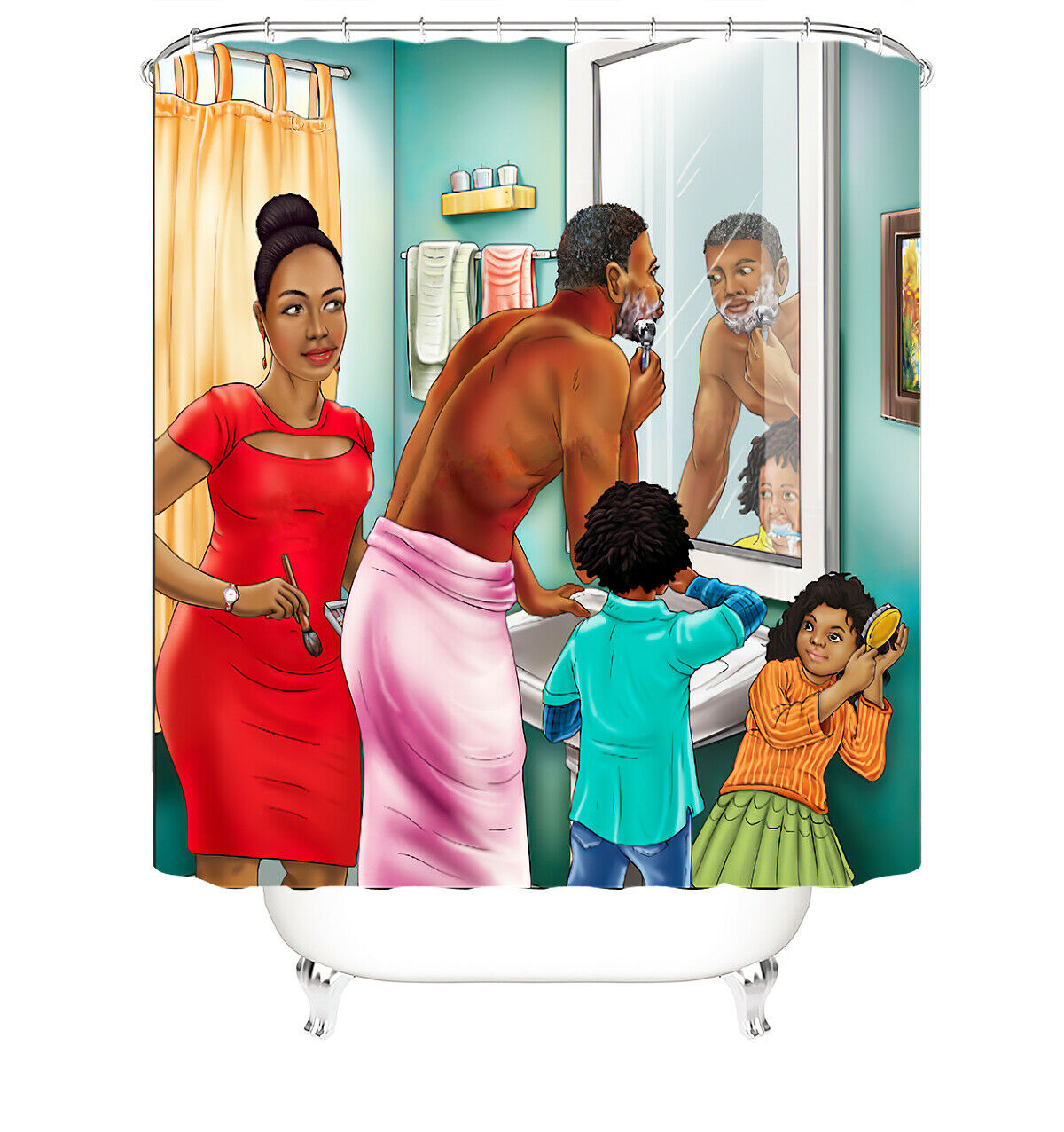 African Family Shower Curtain Bathroom Rug Set Thick Bath Mat Toilet Lid Cover-180×180cm Shower Curtain Only-Free Shipping at meselling99