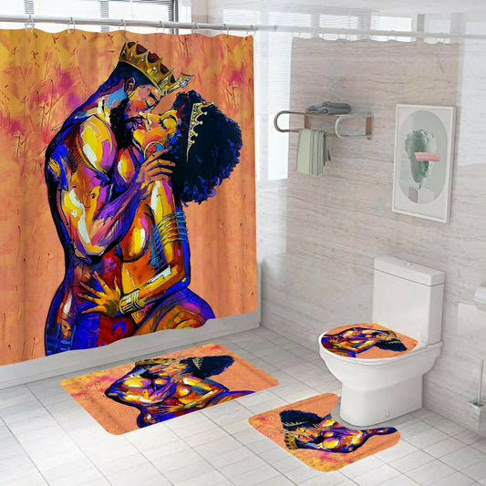 African Woman Shower Curtain Set Bathroom Rug Bath Mat Non-Slip Toilet Lid Cover--Free Shipping at meselling99