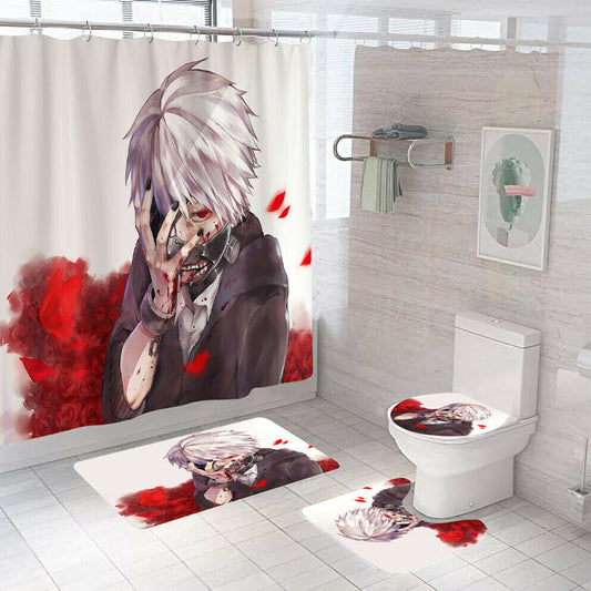 Anime Shower Curtain Bathroom Rug Set Thick Bath Mat Non-Slip Toilet Lid Cover--Free Shipping at meselling99