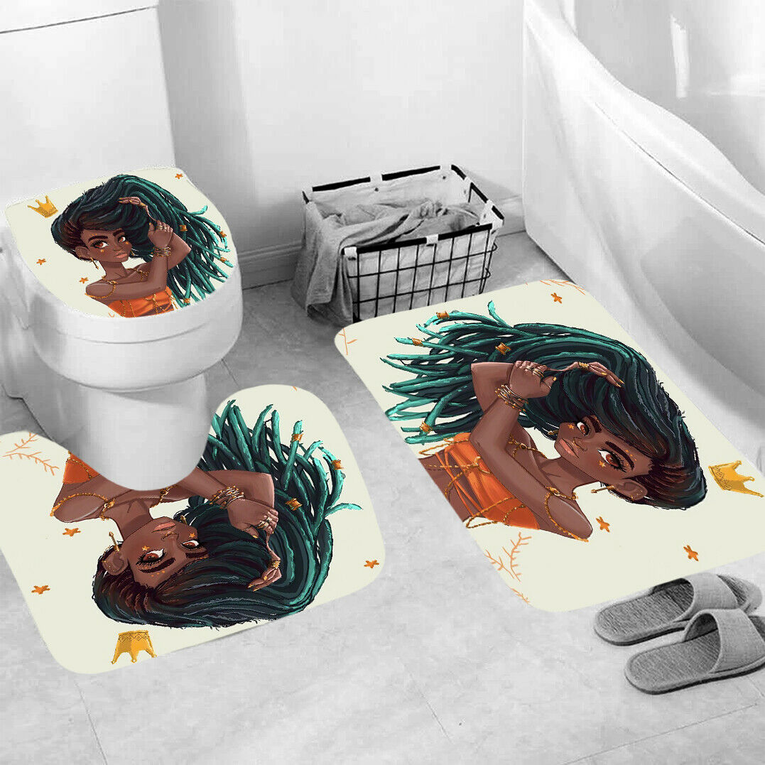 African Girl Bathroom Rug Set Shower Curtain Bath Mat Non-Slip Toilet Lid Cover-3Pcs Mat Set Only-Free Shipping at meselling99