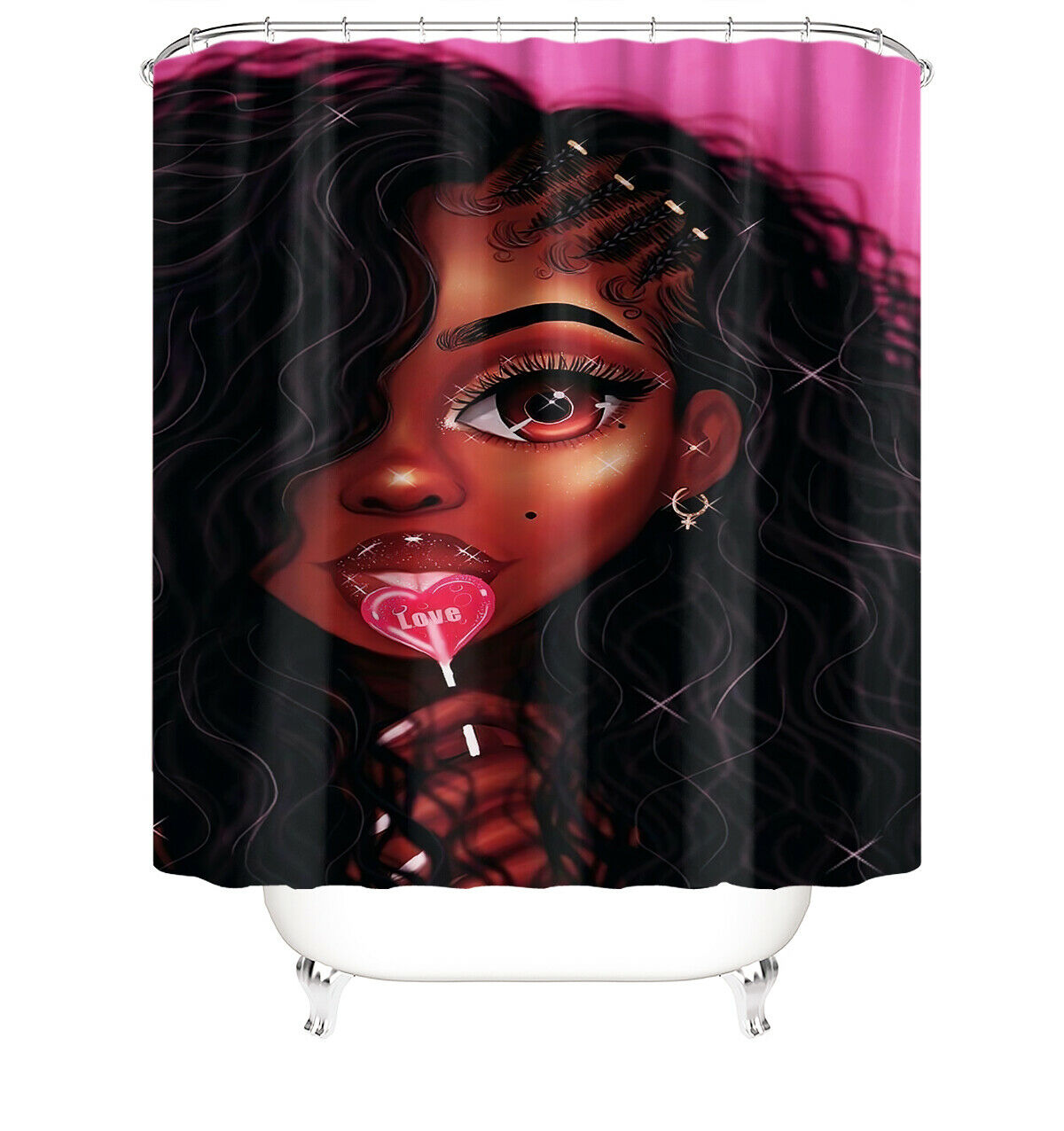 African Girl Shower Curtain Bathroom Rug Set Bath Mat Non-Slip Toilet Lid Cover-180×180cm Shower Curtain Only-Free Shipping at meselling99
