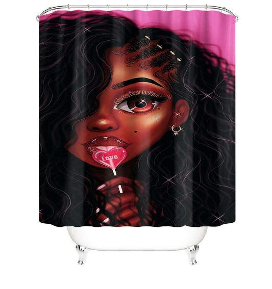 African Girl Shower Curtain Bathroom Rug Set Bath Mat Non-Slip Toilet Lid Cover--Free Shipping at meselling99