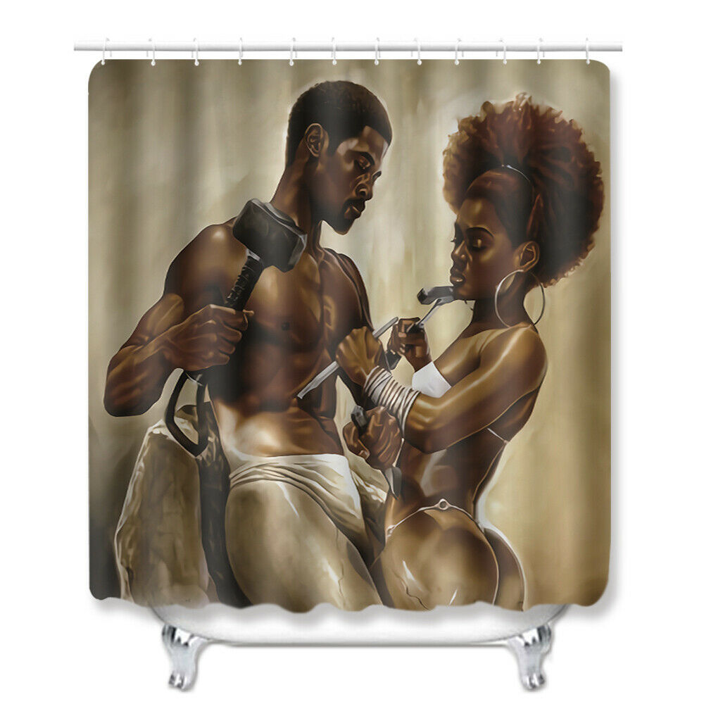 African Couple Shower Curtain Bathroom Rug Set Bath Mat Non-Slip Toilet Lid Cover-180×180cm Shower Curtain Only-Free Shipping at meselling99