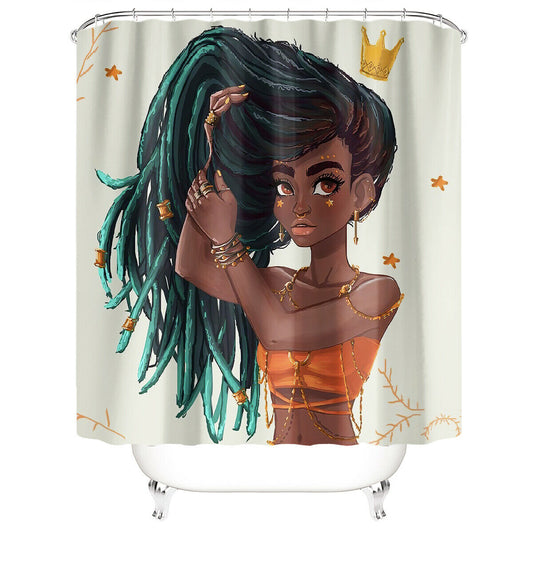 African Girl Bathroom Rug Set Shower Curtain Bath Mat Non-Slip Toilet Lid Cover--Free Shipping at meselling99
