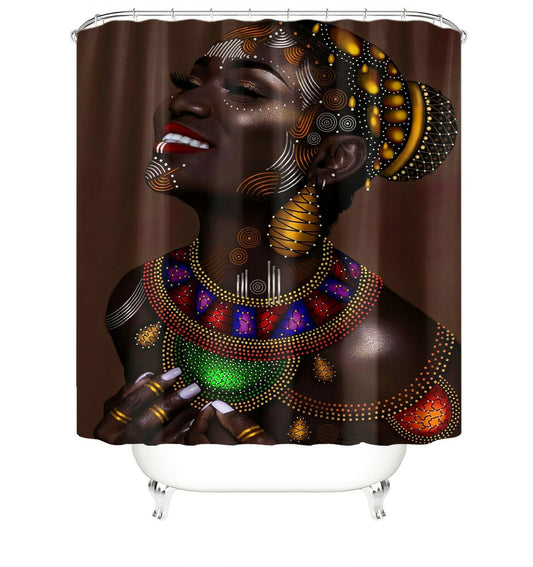 African Woman Shower Curtain Thick Bathroom Rug Set Bath Mat Toilet Lid Cover--Free Shipping at meselling99