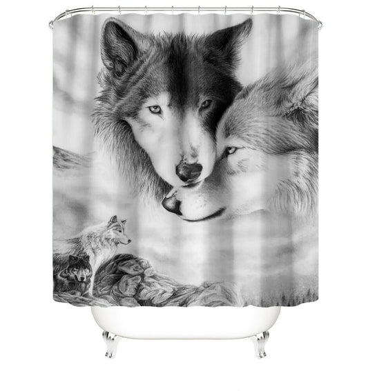 Wolf Shower Curtain Bathroom Rug Set Thick Bath Mat Non-Slip Toilet Lid Cover--Free Shipping at meselling99
