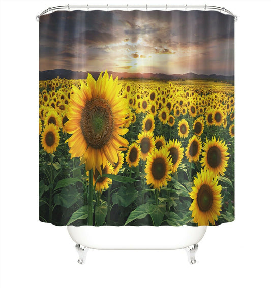 Sunflower Shower Curtain Set Bathroom Rugs Bath Mat Non-Slip Toilet Lid Cover--Free Shipping at meselling99