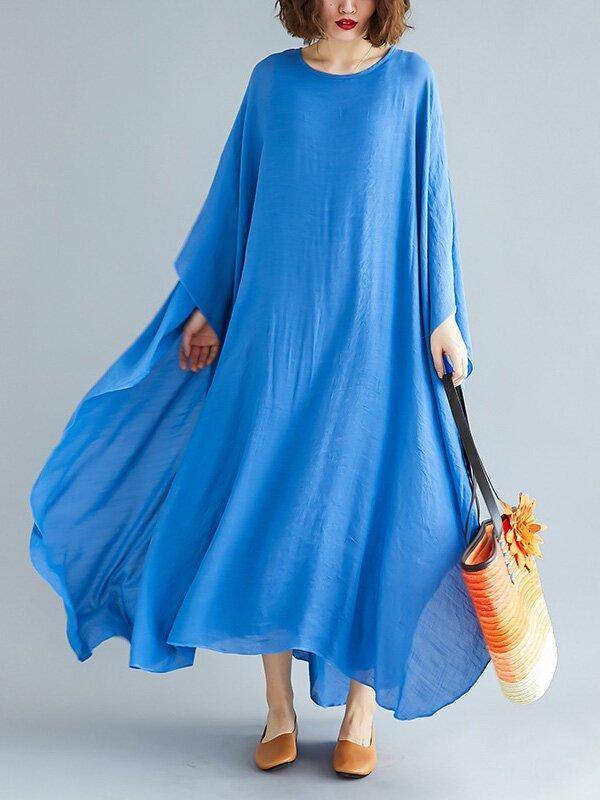 Loose Solid Color Vintage H-Line Dress-Cozy Dresses-JEWELRYSHEOWN