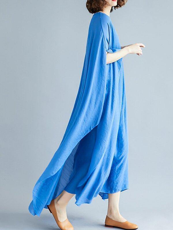 Loose Solid Color Vintage H-Line Dress-Cozy Dresses-JEWELRYSHEOWN