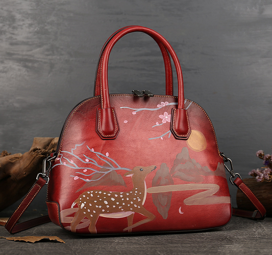Handmade Christmas Deer Leather Women Handbag 1115-Leather Women Bags-Red-Free Shipping Leatheretro