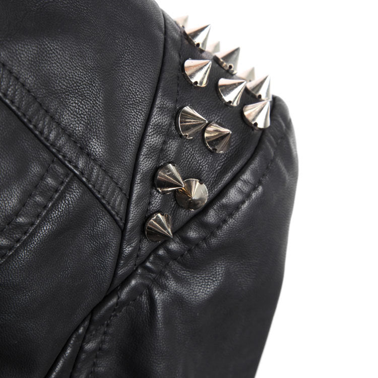 Punk Style Rivet Design PU Leather Women Jacket