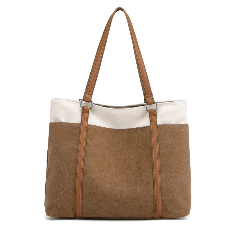 Women Lager Canvas Tote Handbags for Traveling K1901-Handbags-Brown-Free Shipping Leatheretro