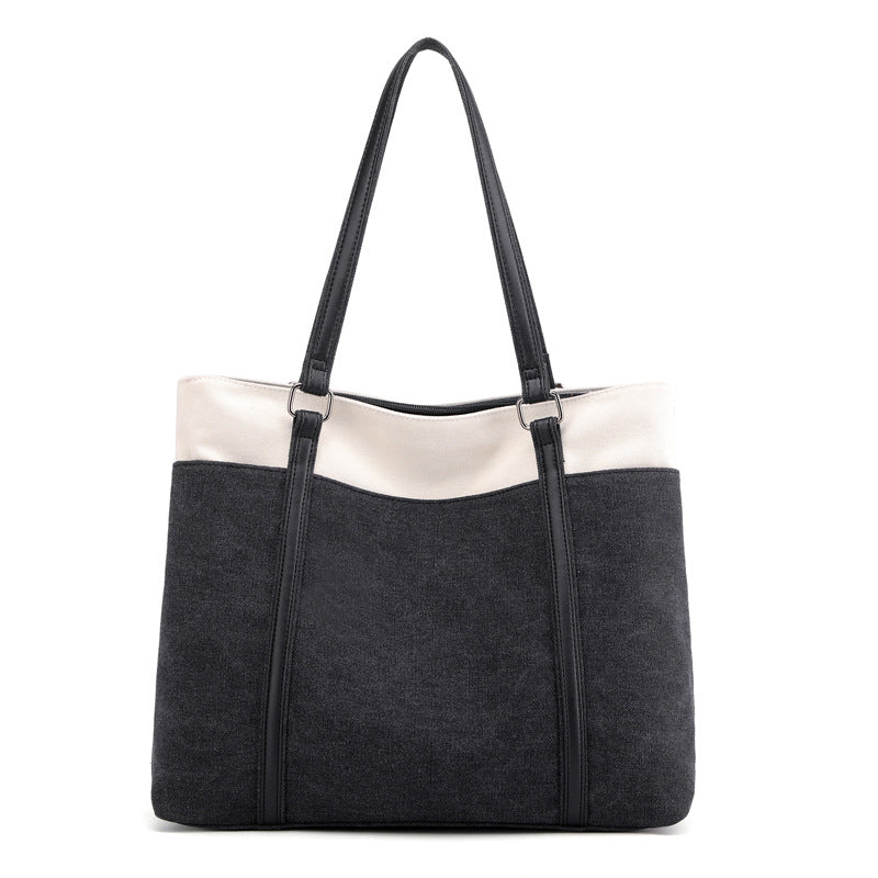Women Lager Canvas Tote Handbags for Traveling K1901-Handbags-Black-Free Shipping Leatheretro