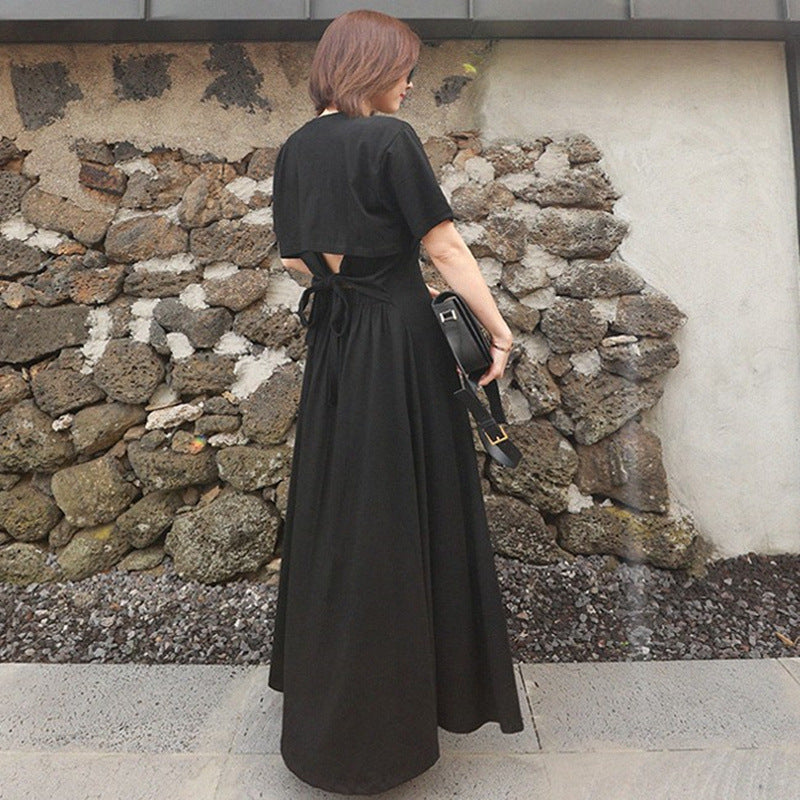 Black Summer Backless Fashion Long Dresses-Dresses-JEWELRYSHEOWN